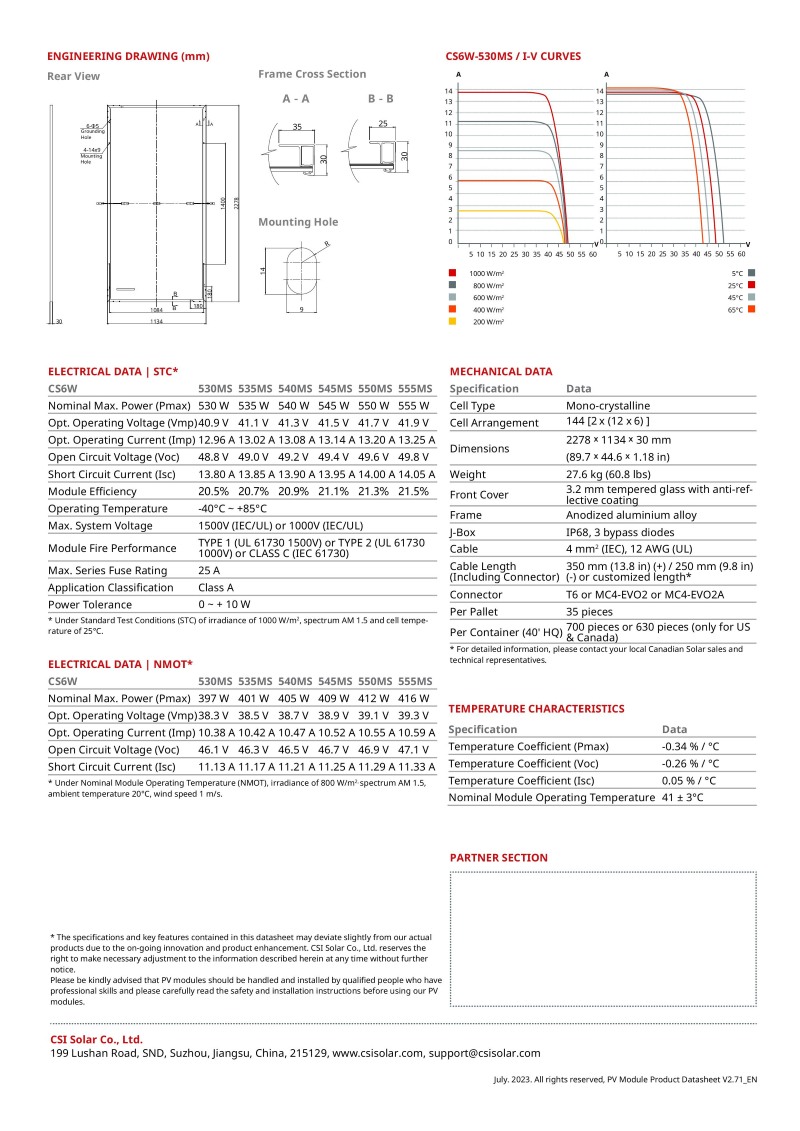 Tấm pin năng lượng mặt trời Canadian 530W