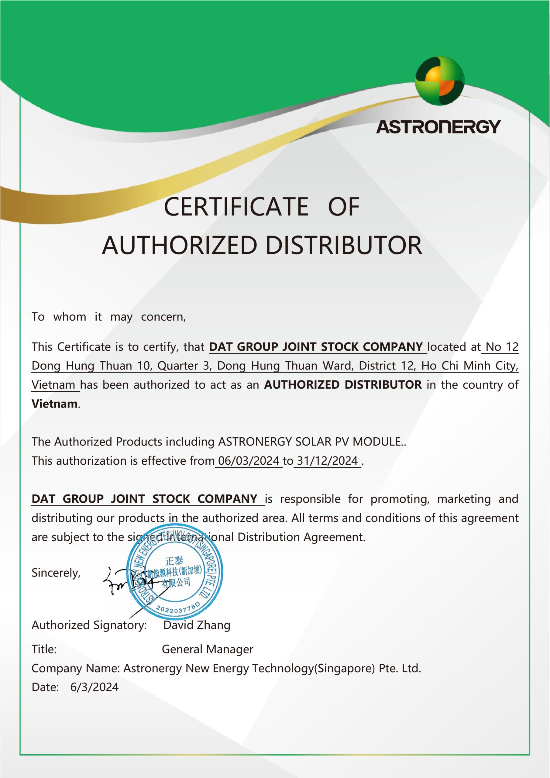 DAT GROUP LÀ ĐỐI TÁC CỦA ASTRONERGY SOLAR