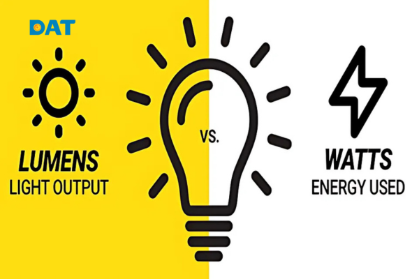 Biểu đồ thể hiện quang thông (lumen) của đèn LED, huỳnh quang và đèn sợi đốt trong hệ thống chiếu sáng.