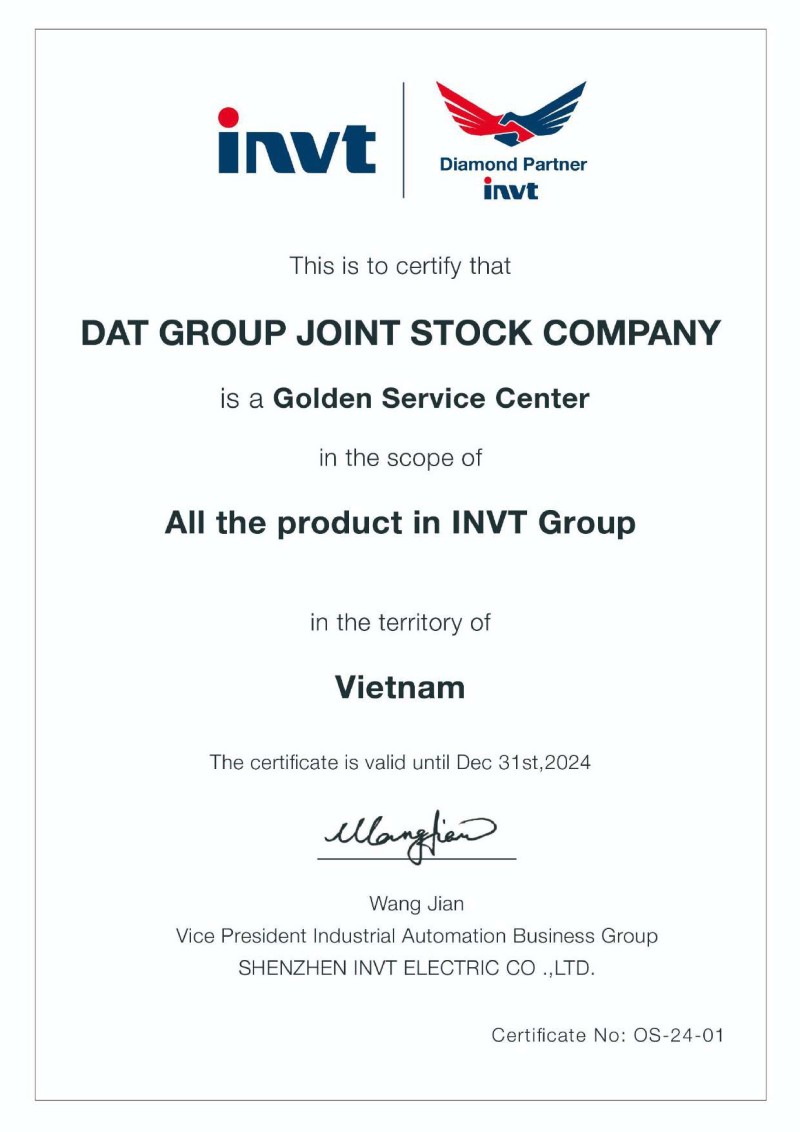 Chứng nhận ủy quyền Service Center INVT