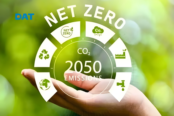 Minh họa mục tiêu Net Zero 2050 – EMS hỗ trợ giảm CO₂, tiết kiệm năng lượng và bảo vệ môi trường bền vững
