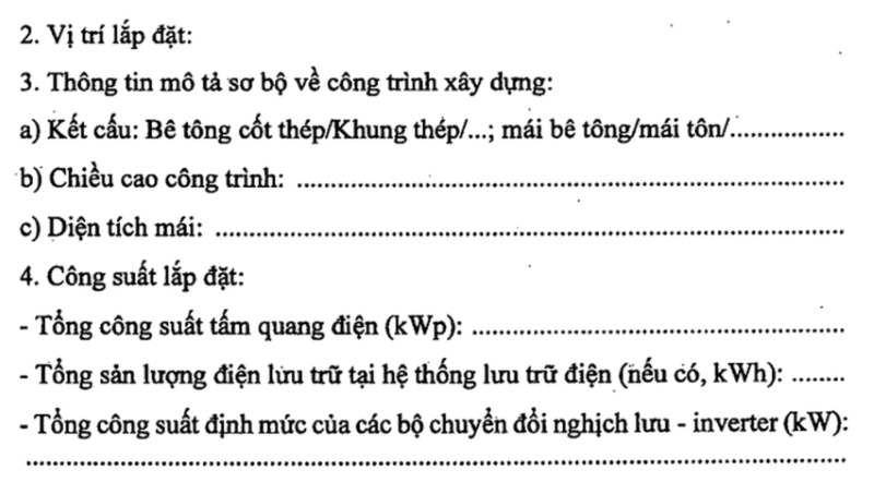 Mẫu 01 người dân cần tiến hành điền khi lắp điện mặt trời