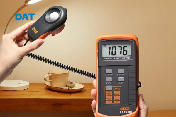Kỹ sư sử dụng máy đo Lux chuyên dụng để đảm bảo ánh sáng đạt tiêu chuẩn TCVN, thể hiện tính chuyên môn và tin cậy..