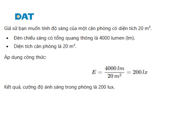 Ví dụ minh họa về cách tính cường độ ánh sáng