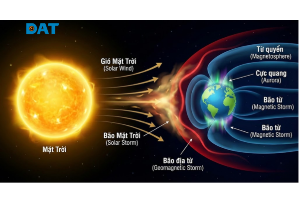 Bão từ so sánh bão địa từ gió Mặt Trời cực quang bão Mặt Trời