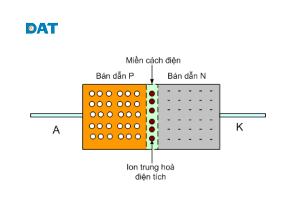 Cấu tạo lớp bán dẫn P và N của điốt.