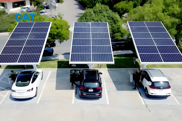 Hình ảnh minh họa trạm sạc xe điện năng lượng mặt trời tại khu đô thị.