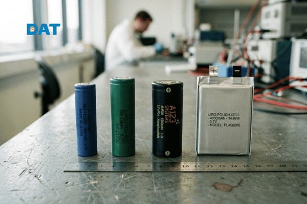 So sánh kích thước các loại cell pin phổ biến: 18650, 21700 và 26650 với dung lượng mAh khác nhau tùy theo kích cỡ vật lý.