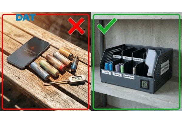 Nhiệt độ môi trường ảnh hưởng trực tiếp đến tuổi thọ và độ an toàn của pin; tránh để pin tiếp xúc trực tiếp với nguồn nhiệt cao.