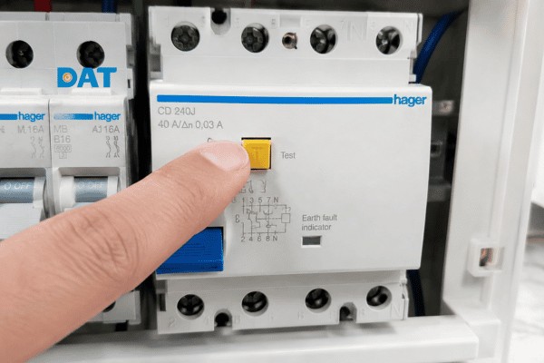Thực hiện kiểm tra định kỳ chức năng chống giật bằng nút Test (T) trên thiết bị.