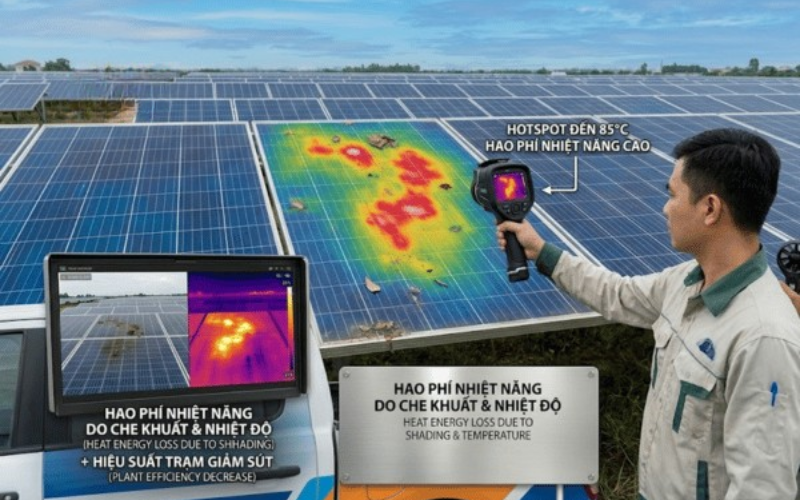 Nhiệt độ cao và bóng râm là những tác nhân chính gây hao phí năng lượng và làm giảm hiệu suất của hệ thống.