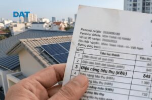 Chỉ số điện năng tiêu thụ (kWh) trên hóa đơn tiền điện là dữ liệu đầu vào quan trọng nhất để tính toán công suất hệ thống cần lắp đặt.