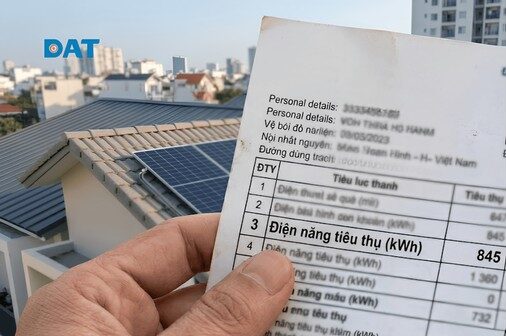 Chỉ số điện năng tiêu thụ (kWh) trên hóa đơn tiền điện là dữ liệu đầu vào quan trọng nhất để tính toán công suất hệ thống cần lắp đặt.