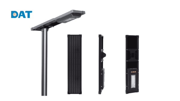 Đèn đường năng lượng mặt trời Sokoyo MATRIX 10W với thiết kế liền thể All-in-One đồng khối, tích hợp trọn vẹn tấm pin Mono hiệu suất cao ở mặt trên của thân đèn.