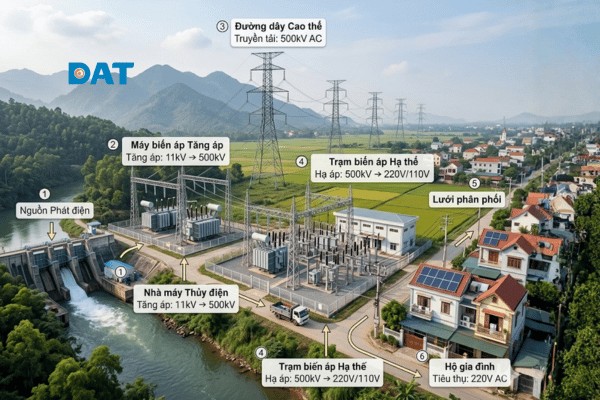 Nhờ khả năng dễ dàng tăng/hạ áp bằng máy biến áp, điện AC giúp giảm thiểu hao phí tối đa khi truyền tải năng lượng đi xa.