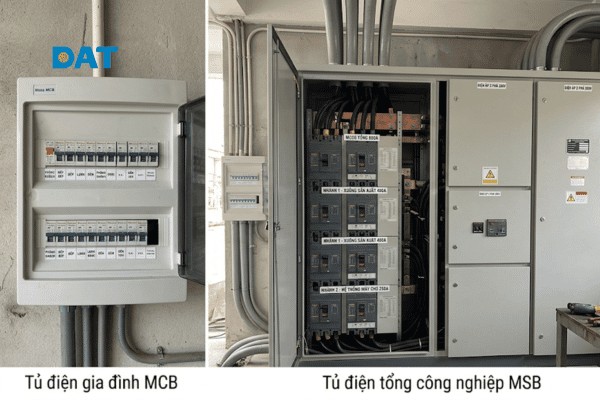 MCCB thường được lắp đặt trong các tủ điện phân phối tổng của nhà máy, tòa nhà để chịu tải dòng điện lớn, trong khi MCB dùng cho các nhánh tải nhỏ dân dụng.