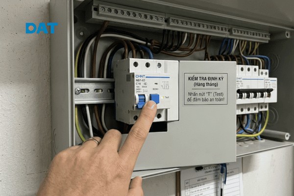 Kiểm tra định kỳ chức năng chống giật bằng nút Test (T) ít nhất 1 lần/tháng để đảm bảo thiết bị luôn hoạt động tốt.