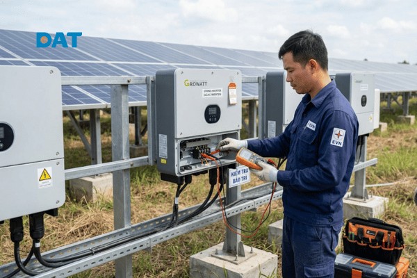 Kỹ thuật viên thực hiện công tác kiểm tra, bảo trì biến tần chuỗi dễ dàng và an toàn ngay tại khu vực kỹ thuật dưới mặt đất.