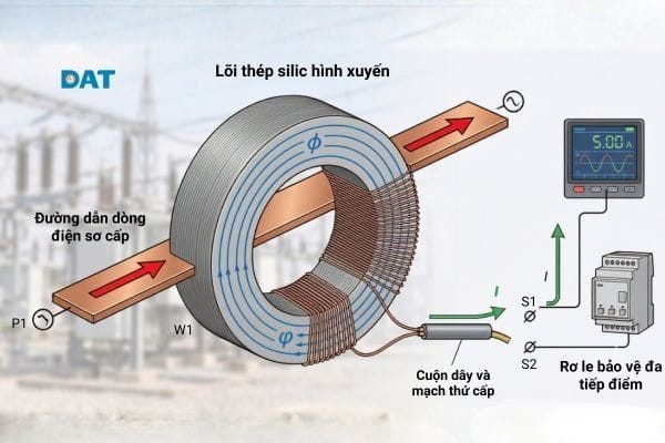 Cấu tạo của một máy biến dòng công nghiệp.