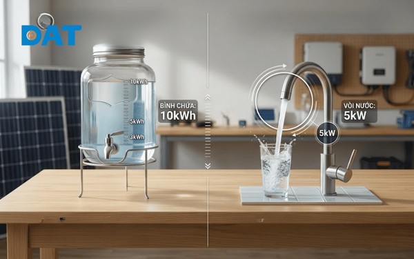 Phân biệt dung lượng (khả năng chứa) và công suất xả (tốc độ sử dụng điện) của pin lưu trữ.