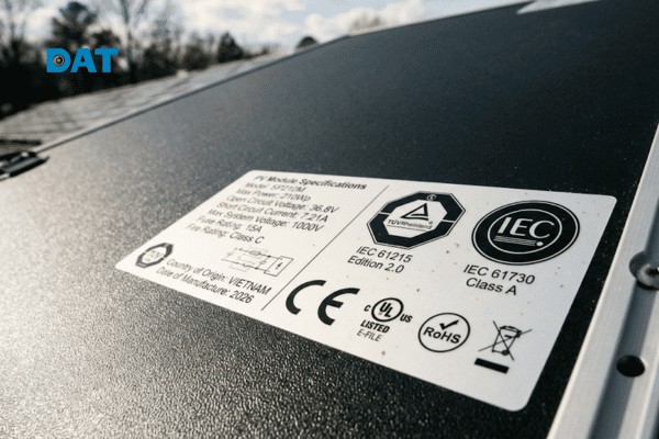Các biểu tượng chứng nhận đạt tiêu chuẩn an toàn điện và độ bền cơ học quốc tế được in hợp quy trên sản phẩm chính hãng.