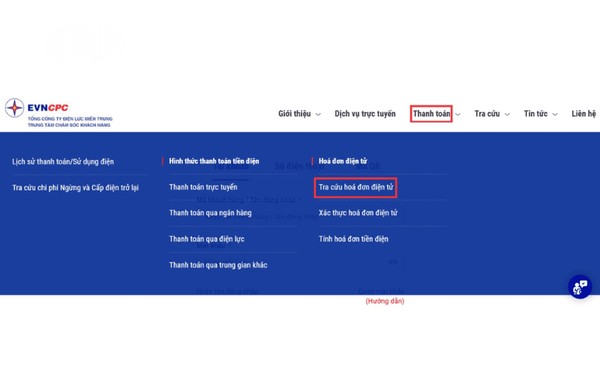 Tra cứu tiền điện trên website EVN miền Trung