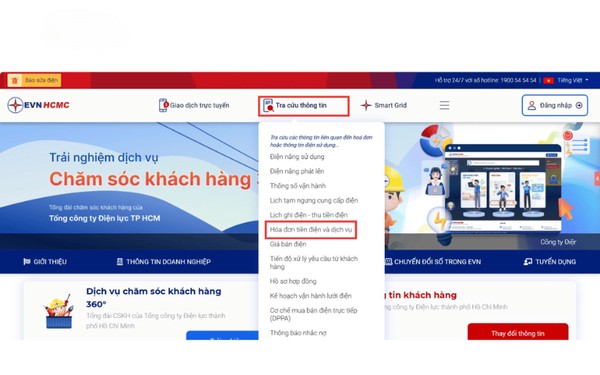 Tra cứu tiền điện trên website EVN TPHCM