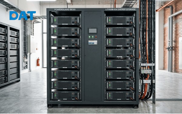 Hệ thống pin lưu trữ Lithium được lắp đặt trong tủ rack chuyên dụng để đảm bảo an toàn và giải nhiệt.