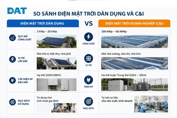 Sơ đồ phân cấp quy mô và mục đích sử dụng của các phân khúc điện năng lượng mặt trời trên thị trường.