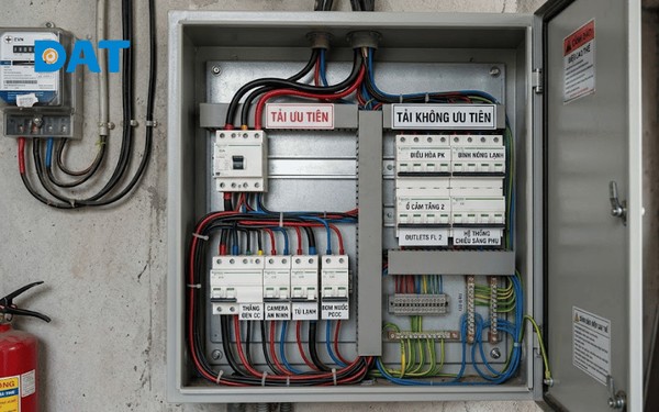 Tủ điện được thiết kế tách biệt tải ưu tiên và không ưu tiên để bảo vệ hệ thống.