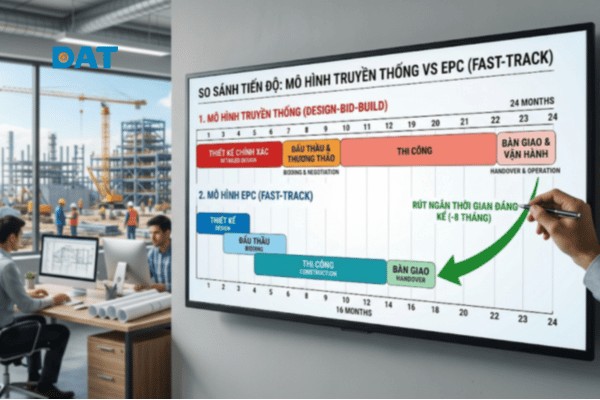 Mô hình EPC cho phép các giai đoạn thiết kế, thu mua và thi công được triển khai gối đầu nhau, giúp tối ưu hóa tiến độ và kiểm soát chi phí trọn gói hiệu quả.