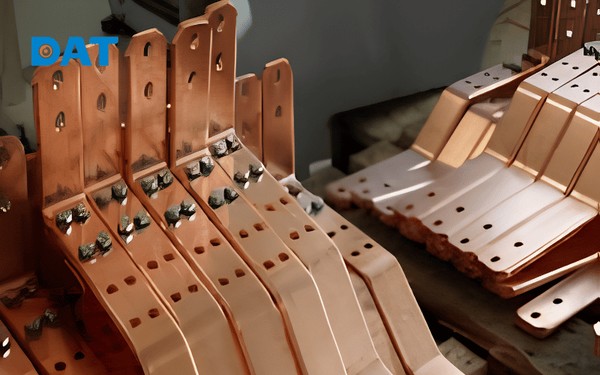 Thanh cái (Busbar) đồng nguyên chất được sử dụng để phân bổ dòng điện cân bằng giữa các Inverter.