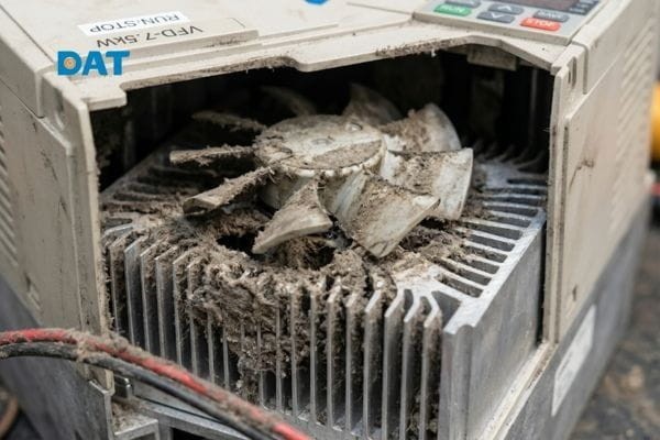 Bụi bẩn bám kín các cánh nhôm tản nhiệt và quạt làm mát gây cản trở quá trình giải nhiệt.