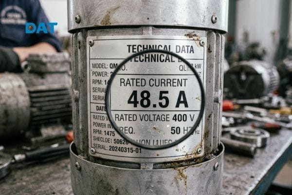 Đối chiếu thông số dòng định mức trên nhãn động cơ để nhập vào biến tần chính xác.