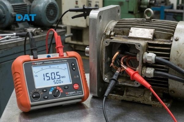 Sử dụng đồng hồ Megger đo cách điện động cơ giúp phát hiện sớm dòng rò xuống đất.
