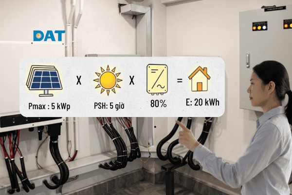 Sơ đồ trực quan công thức tính sản lượng điện hàng ngày