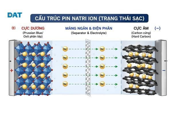 Cấu trúc pin natri ion ở trạng thái sạc