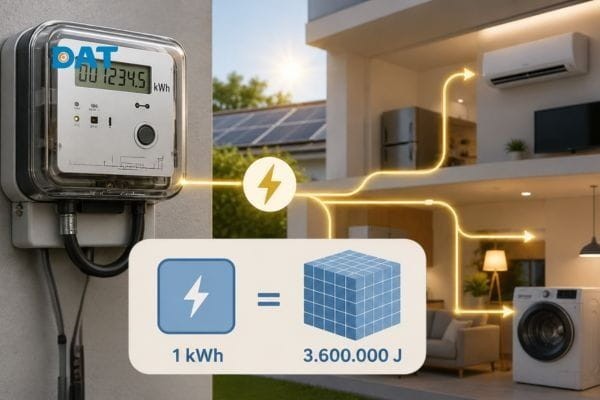 Công thức quy đổi chuẩn giữa điện năng và Joule.