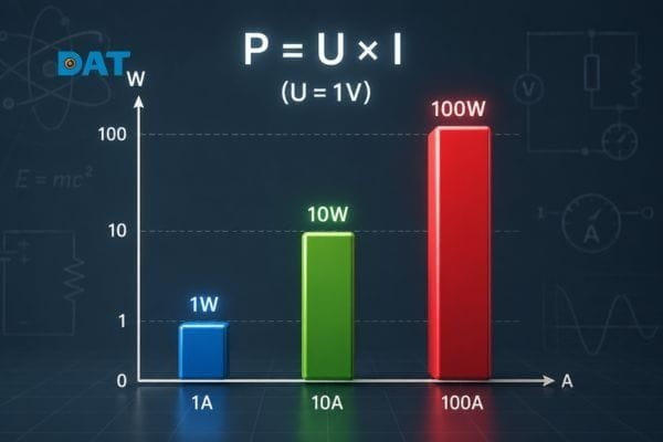 Mối quan hệ giữa cường độ dòng điện và công suất khi điện áp không đổi.