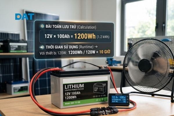 Từ dung lượng Wh có thể ước tính thời gian cấp điện cho thiết bị theo công suất tải.