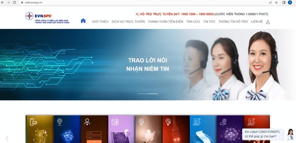 Trang chăm sóc khách hàng của EVN