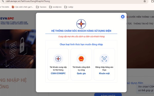 Chọn hình thức đăng nhập