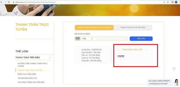 Nhập mã khách hàng và chọn nhà cung cấp
