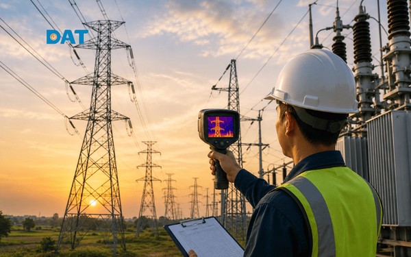 Minh họa hệ thống truyền tải điện, nơi công suất hao phí trên đường dây phụ thuộc vào dòng điện, điện trở và điện áp truyền tải.