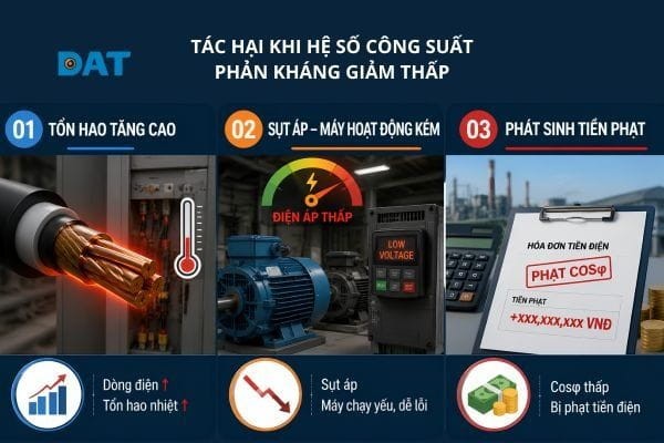 Những tác hại xảy ra khi hệ số công suất phản kháng giảm thấp