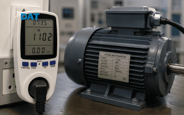Đồng hồ đo công suất điện hiển thị mức công suất tiêu thụ thực tế của động cơ điện trong quá trình vận hành.