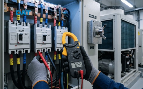 Việc đo điện áp, dòng điện và hệ số công suất (cosφ) giúp tính chính xác công suất tiêu thụ của hệ thống điện 3 pha.