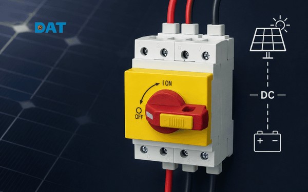 Công tắc DC dùng để đóng cắt và cách ly dòng điện một chiều trong hệ thống điện mặt trời.