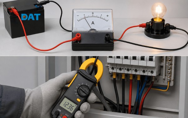 Mắc ampe kế nối tiếp với tải để đo chính xác cường độ dòng điện trong mạch.