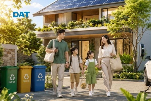 Lối sống xanh bắt đầu từ tiết kiệm năng lượng, phân loại rác và sử dụng điện mặt trời để giảm phát thải carbon.